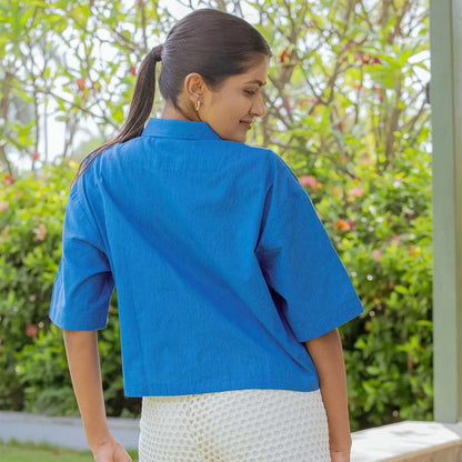 Blue Cropped Shirt
